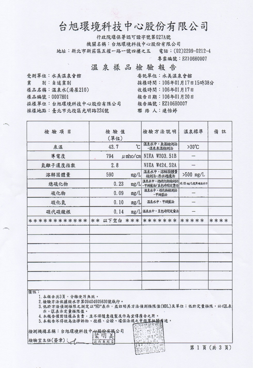 水美湯屋210自我檢測合格