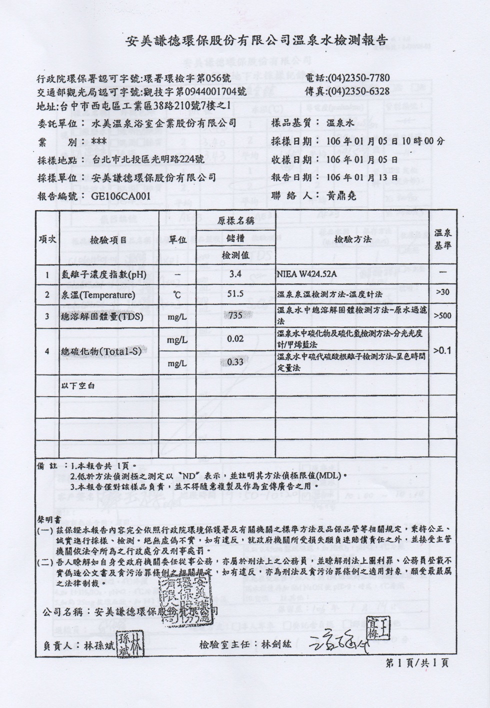 水美湯櫃出水端自我檢測合格